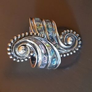 Vintage Sterling Silver Abalone Clamp Cuff Bracelet Taxco